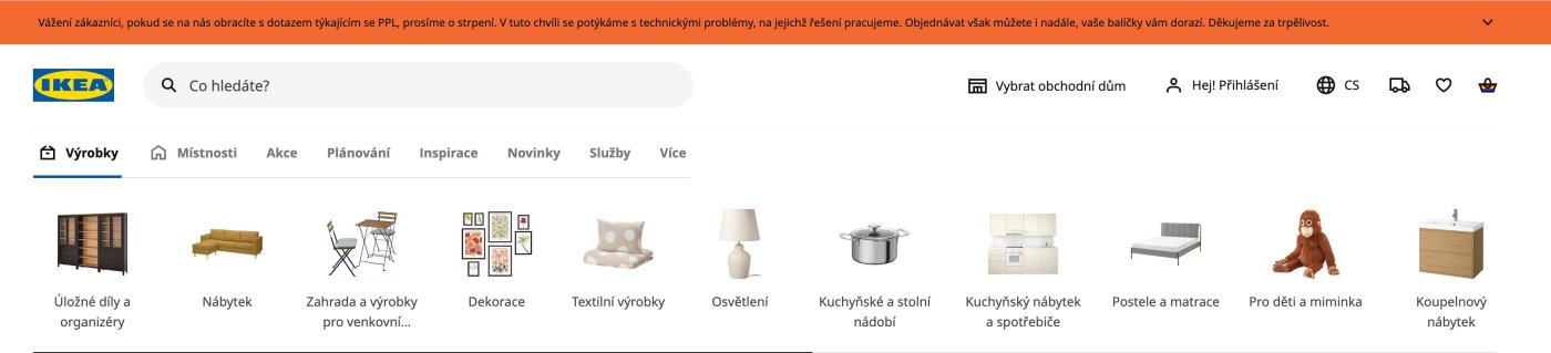 Výstřižek obrazovky IKEA s upozorněním