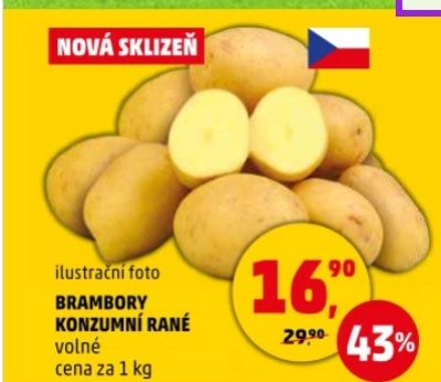 Cena raných brambor v Penny