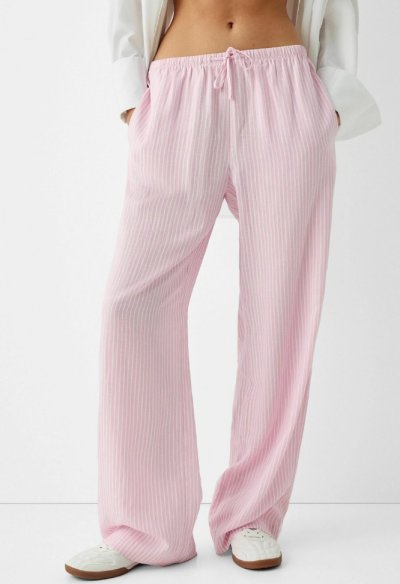 Růžovo-bílé volné kalhoty