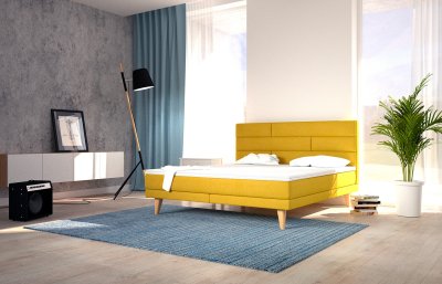 Moderní světle modrá a žlutá ložnice