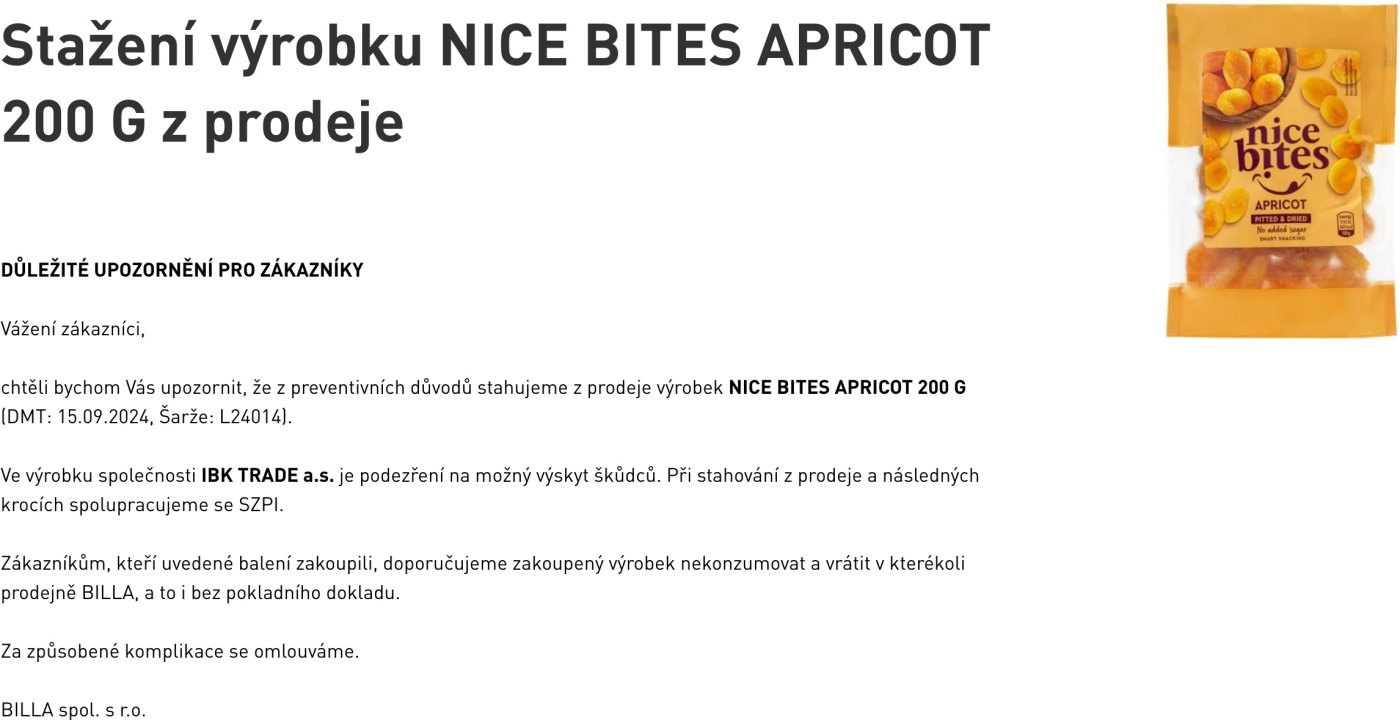 Informace o stažení výrobku sušené meruňky NICE BITES APRICOT 200 g od výrobce IBK TRADE a.s.