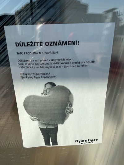 Oznámení u ukončení obchodu