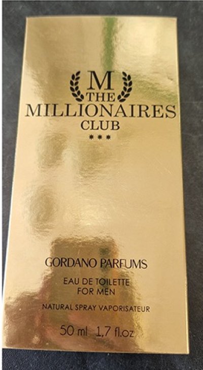 Zlatá krabička parfému M The Millionaires Club