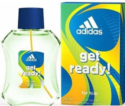 Modro-žlutá krabička a lahvička s logem Adidas