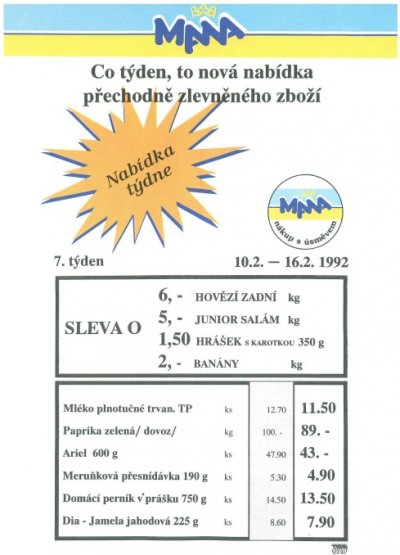 Akční letáky prvního supermarketu u nás – Mana z roku 1992