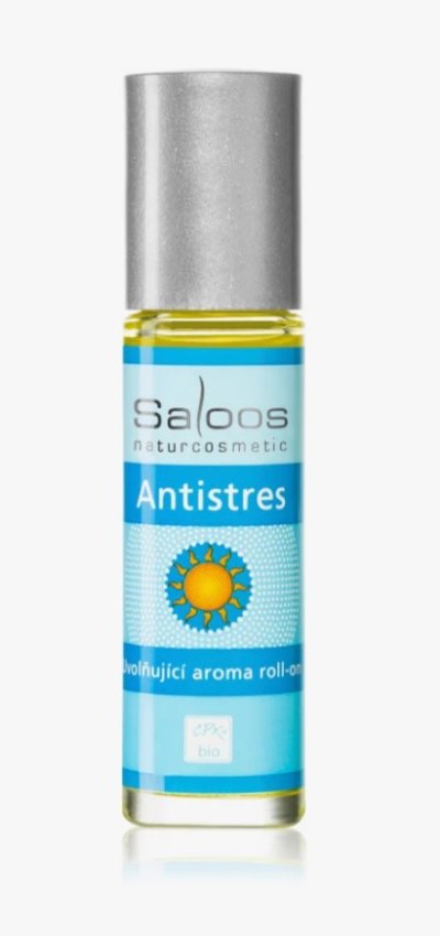Průhledná roll-on tyčinka s modrou etiketou Saloos