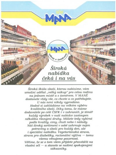 Akční letáky prvního supermarketu u nás – Mana z roku 1992