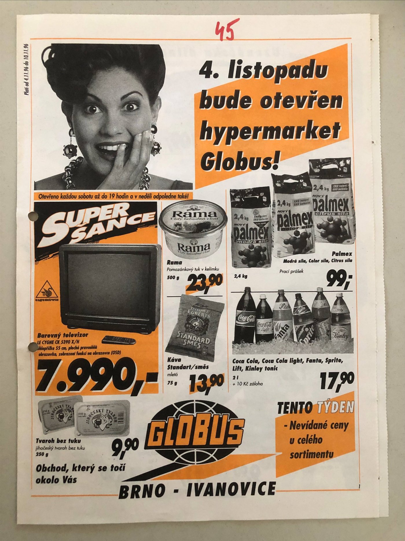 První černobílý leták společnosti Globus z roku 1996.