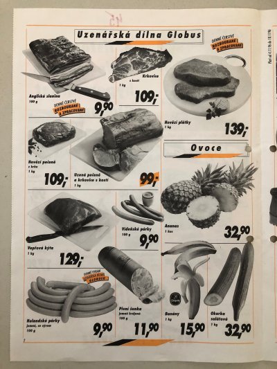 První černobílý leták společnosti Globus z roku 1996.