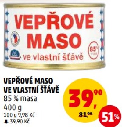 Vepřové maso ve vlastní šťávě v akci