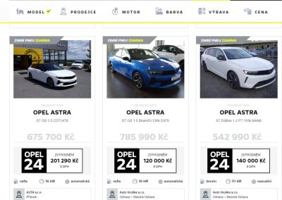 3 auta Opel na webu