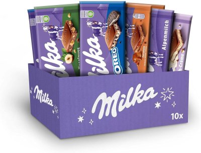 Box s výběrem různých Milka čokolád