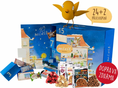 Adventní kalendář Mixit, preclíky, sušené ovoce, tyčinky, oříšky