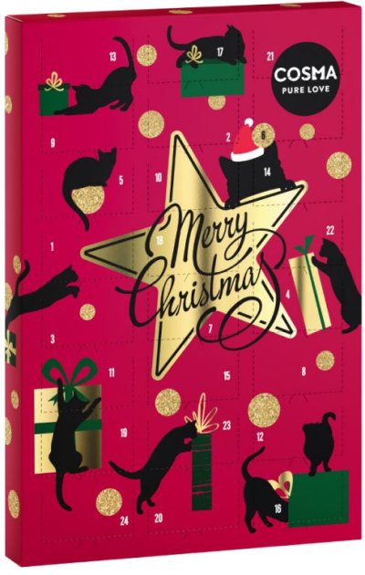 Adventní kalendář pro kočky s nápisem Merry Christmas