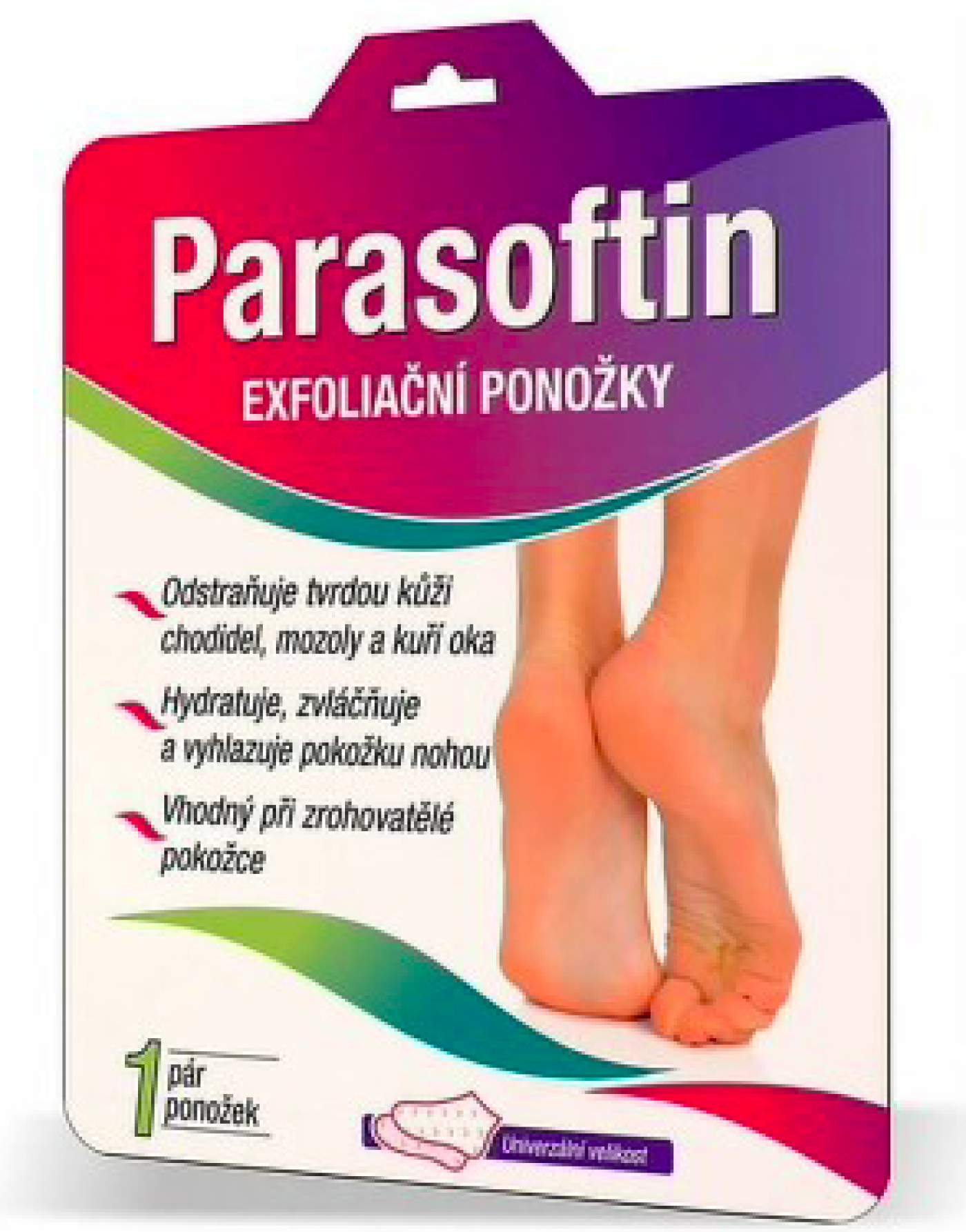 Exfoliační ponožky v produktovém obalu