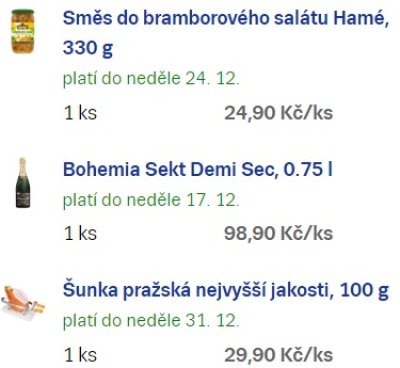 Nákupní seznam Billa