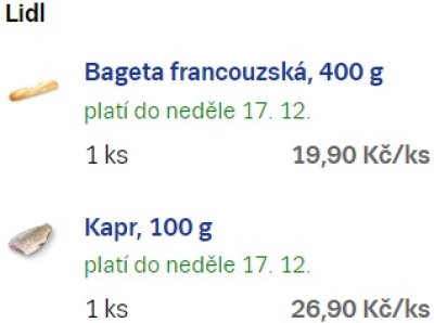 Nákupní seznam Lidl