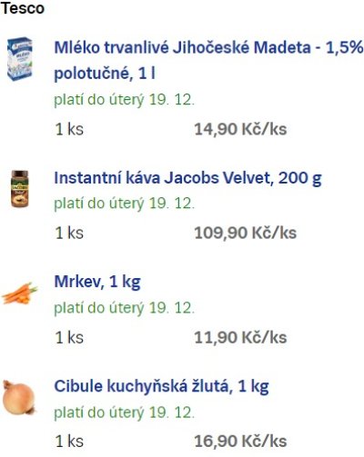 Nákupní seznam Tesco
