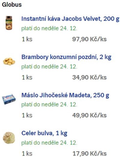 Nákupní seznam Globus