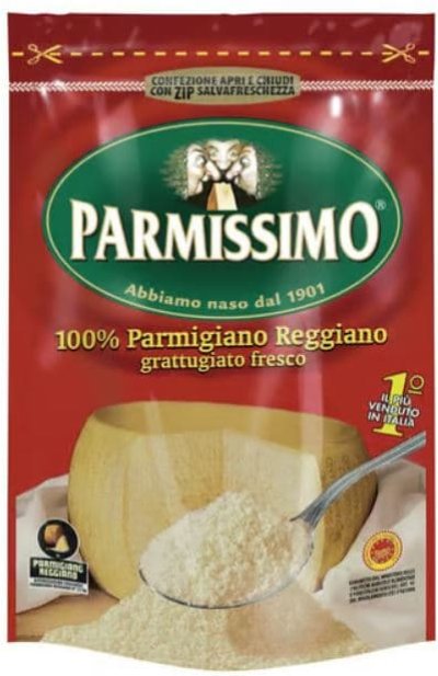 Strouhaný parmazán Parmissimo v produktovém obalu