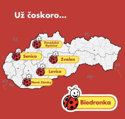 Mapa slovenských poboček Biedronka