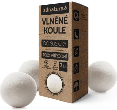 Vlněné koule do sušičky spolu s produktovým obalem