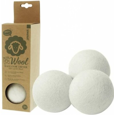 Vlněné koule do sušičky spolu s produktovým obalem