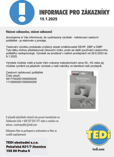 Oznámení o stažení výrobku v TEDi