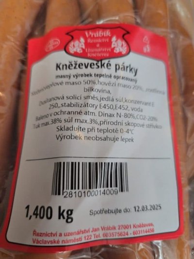 Kněževeské párky v produktovém obalu