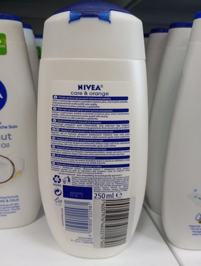 Zadní strana sprchového gelu Nivea