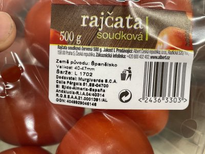 Etiketa na balení rajčat
