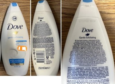 3 fotky sprchového gelu Dove
