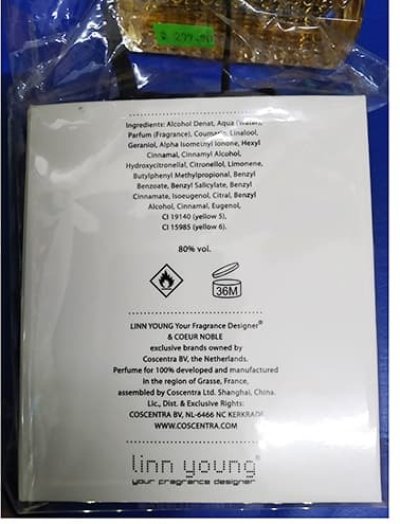 Zadní strana obalu parfému