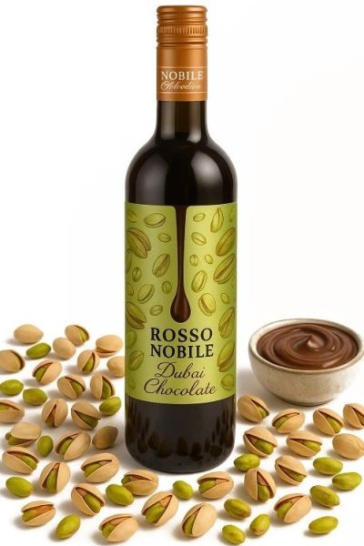 Víno Rosso Nobile Dubai Chocolate, okolo pistácie