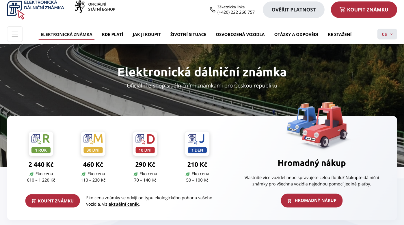 Ceník dálničních známek v ČR