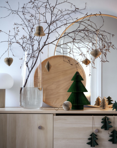 Papírové ozdoby IKEA na větvičce
