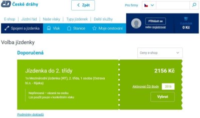 Příklady spojů a jízdenek do chorvatské Rijeky