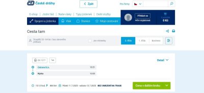 Příklady spojů a jízdenek do chorvatské Rijeky