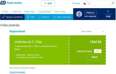 Příklady spojů a jízdenek do chorvatské Rijeky