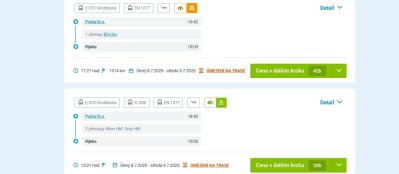 Příklady spojů a jízdenek do chorvatské Rijeky