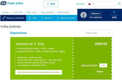 Příklady spojů a jízdenek do chorvatské Rijeky