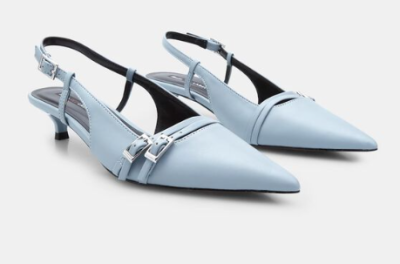 Světle modré slingback lodičky na nízkém podpatku