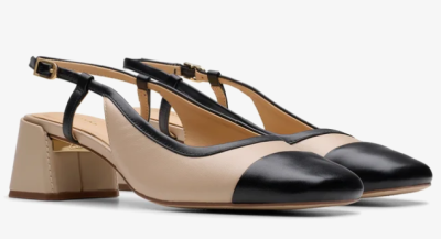 Béžovo-černé slingback boty na podpatku