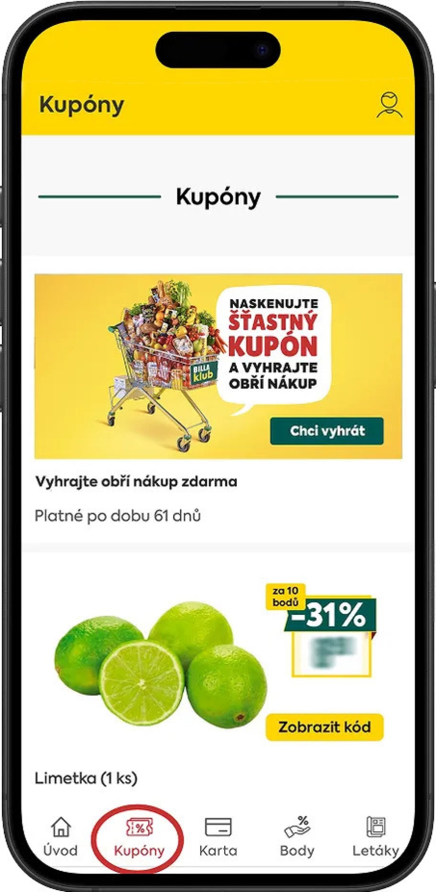 Kupóny v mobilní Billa kartě