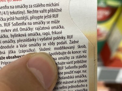 Zadní strana balení škrobu