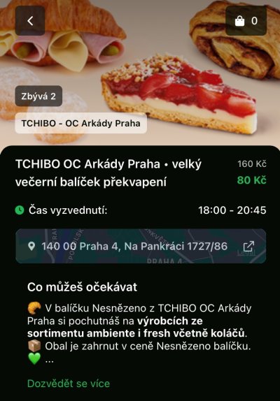 Informace o velkém balíčku překvapení z TCHIBO OC Arkády v mobilní aplikaci Nesnězeno