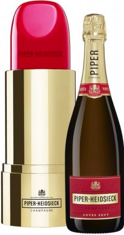 Lahev sektu Piper Heidsieck Cuvée s balením ve tvaru rtěnky