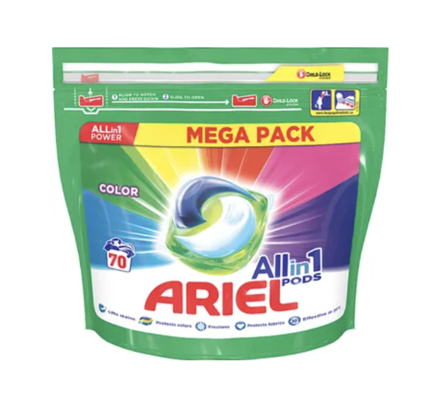 Prací kapsle Ariel v produktovém obalu