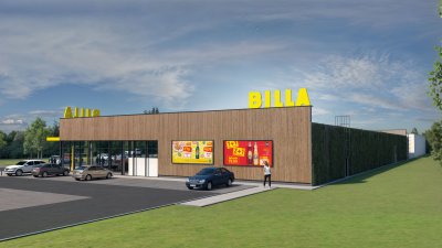 BILLA staví dřevěný supermarket v Senohrabech
