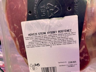 Etiketa baleného hovězího steaku